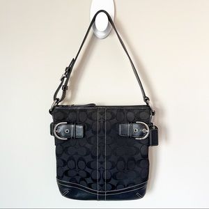 Coach Signature Logo Canvas Leather Shoulder Handbag Small Black F05M-3577